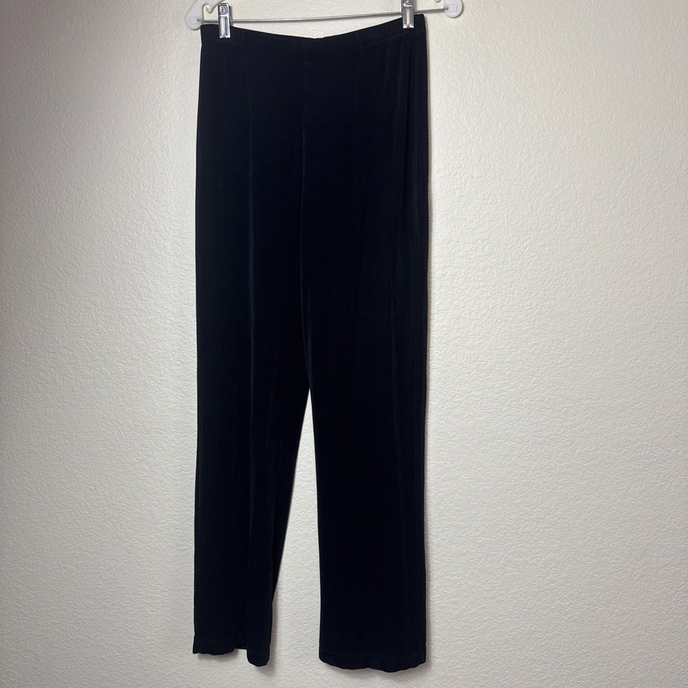 Lot of 2 Chicos Travelers Black Acetate Slinky Knit Pants Straight Leg Size 1 M
